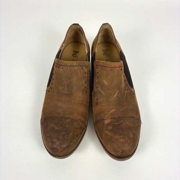 Korks Shoes - Korks Gertrude Womens Sz 7.5 Shoes Brown Leather Slip On Loafer Boots Distressed